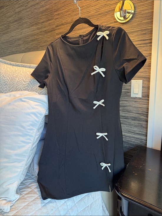 Cider Dresses & Skirts - Cider Black Mini Dress with Cream Bow Accents